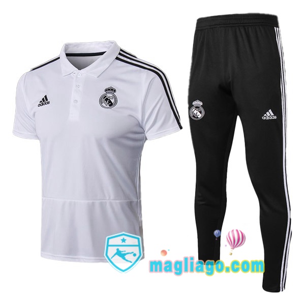 Magliago - Passione Maglie Thai Affidabili Basso Costo Online Shop | Real Madrid Polo Maglia Uomo + Pantaloni Bianco 2019/2020
