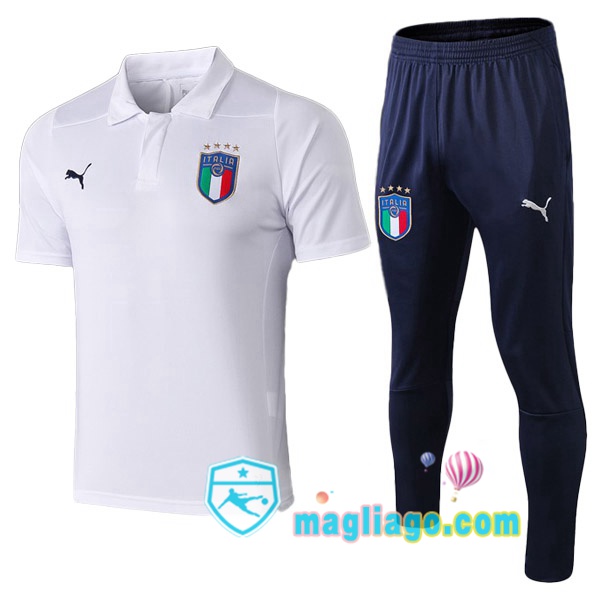 Magliago - Passione Maglie Thai Affidabili Basso Costo Online Shop | Italia Polo Maglia Uomo + Pantaloni Bianco 2019/2020