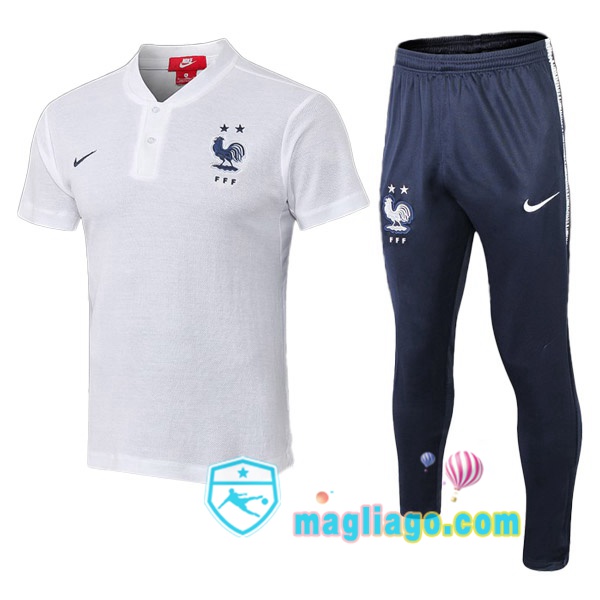 Magliago - Passione Maglie Thai Affidabili Basso Costo Online Shop | Francia Polo Maglia Uomo + Pantaloni Bianco 2019/2020