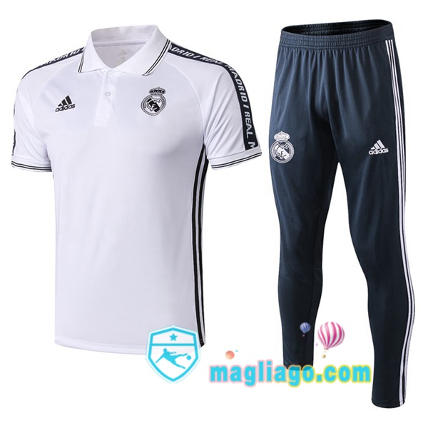 Magliago - Passione Maglie Thai Affidabili Basso Costo Online Shop | Real Madrid Polo Maglia Uomo + Pantaloni Bianco 2019/2020