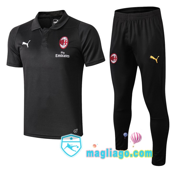Magliago - Passione Maglie Thai Affidabili Basso Costo Online Shop | AC Milan Polo Maglia Uomo + Pantaloni Nero 2019/2020