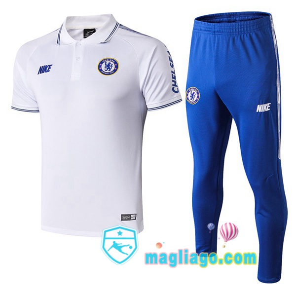 Magliago - Passione Maglie Thai Affidabili Basso Costo Online Shop | FC Chelsea Polo Maglia Uomo + Pantaloni Bianco 2019/2020