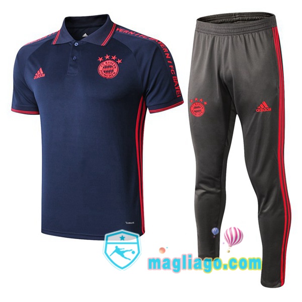 Magliago - Passione Maglie Thai Affidabili Basso Costo Online Shop | Bayern Monaco Polo Maglia Uomo + Pantaloni Blu Scuro 2019/2020