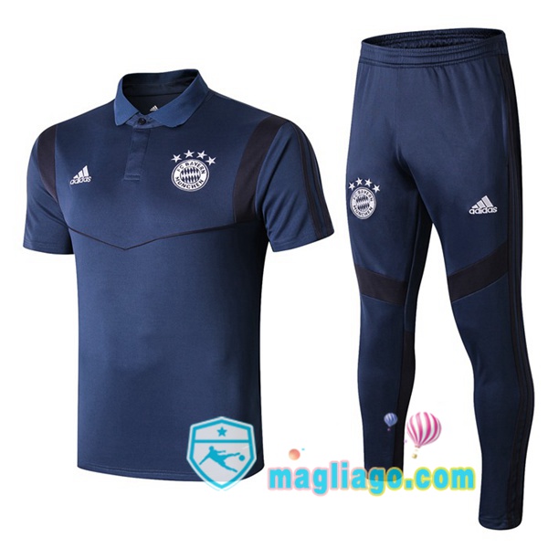 Magliago - Passione Maglie Thai Affidabili Basso Costo Online Shop | Bayern Monaco Polo Maglia Uomo + Pantaloni Blu Scuro 2019/2020
