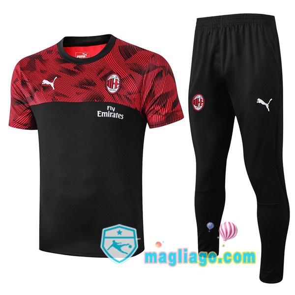 Magliago - Passione Maglie Thai Affidabili Basso Costo Online Shop | Maglie Allenamento AC Milan + Pantaloni Nero Rosso 2019/2020