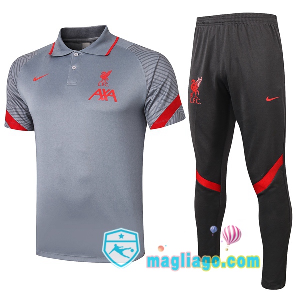 Magliago - Passione Maglie Thai Affidabili Basso Costo Online Shop | FC Liverpool Polo Maglia Uomo + Pantaloni Grigio Chiaro 2020/2021