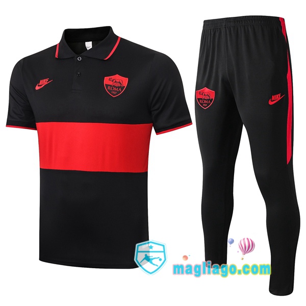 Magliago - Passione Maglie Thai Affidabili Basso Costo Online Shop | AS Roma Polo Maglia Uomo + Pantaloni Nero Rosso 2020/2021