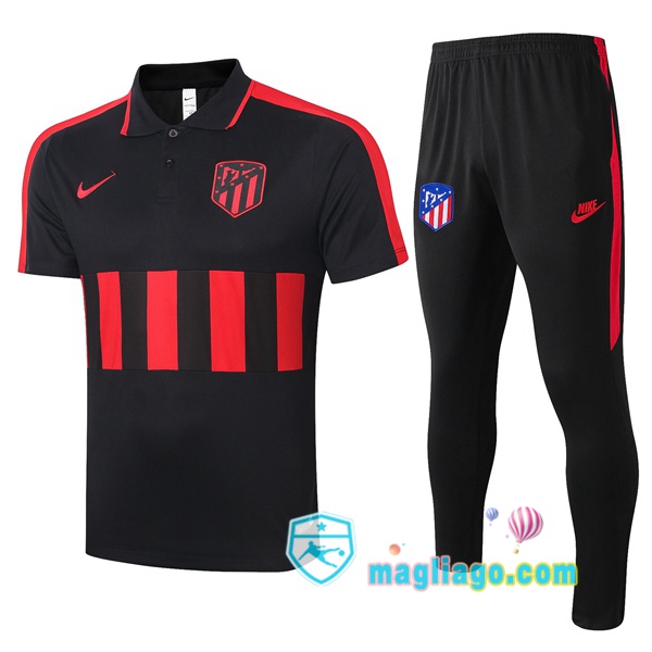 Magliago - Passione Maglie Thai Affidabili Basso Costo Online Shop | Atletico Madrid Polo Maglia Uomo + Pantaloni Nero Rosso 2020/2021