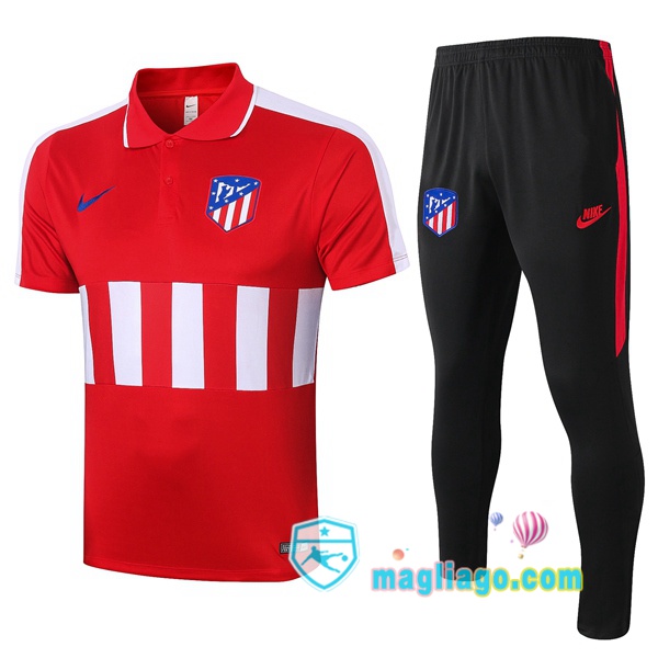 Magliago - Passione Maglie Thai Affidabili Basso Costo Online Shop | Atletico Madrid Polo Maglia Uomo + Pantaloni Rosso Bianco 2020/2021