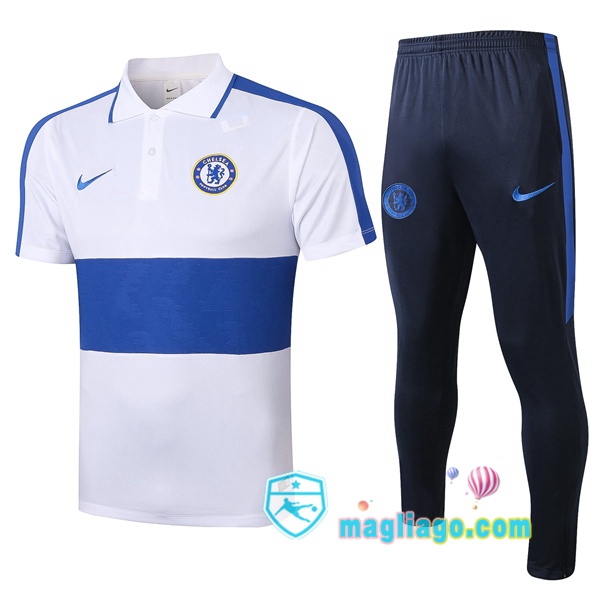 Magliago - Passione Maglie Thai Affidabili Basso Costo Online Shop | FC Chelsea Polo Maglia Uomo + Pantaloni Bianco Blu 2020/2021