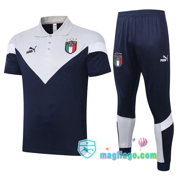 Magliago - Passione Maglie Thai Affidabili Basso Costo Online Shop | Italia Polo Maglia Uomo + Pantaloni Grigio Bianco 2020/2021