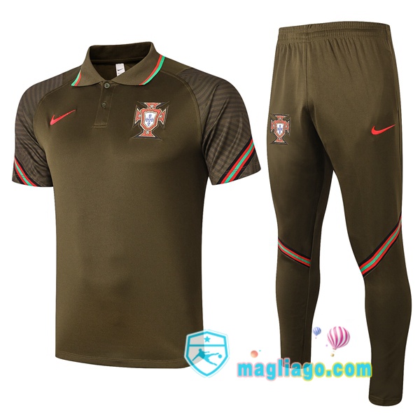Magliago - Passione Maglie Thai Affidabili Basso Costo Online Shop | Portogallo Polo Maglia Uomo + Pantaloni Marrone 2020/2021