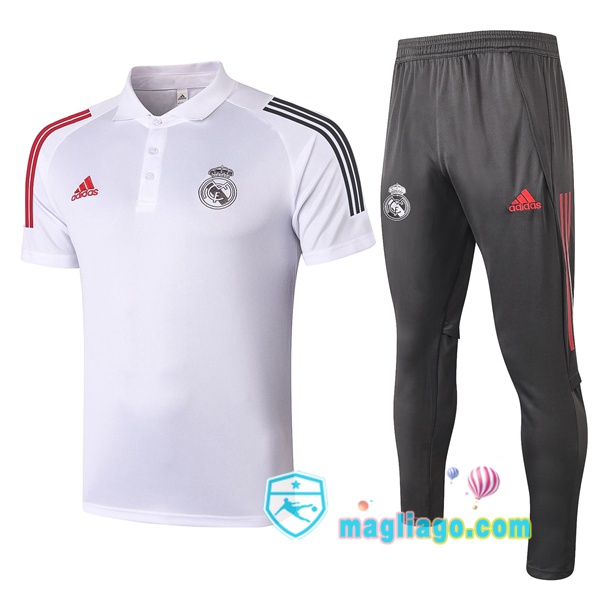 Magliago - Passione Maglie Thai Affidabili Basso Costo Online Shop | Real Madrid Polo Maglia Uomo + Pantaloni Bianco 2020/2021