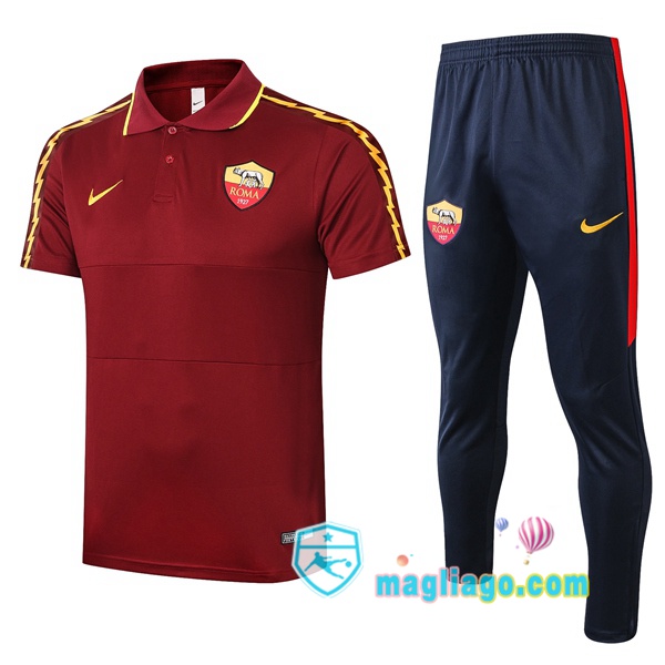 Magliago - Passione Maglie Thai Affidabili Basso Costo Online Shop | AS Roma Polo Maglia Uomo + Pantaloni Rosso Scuro 2020/2021