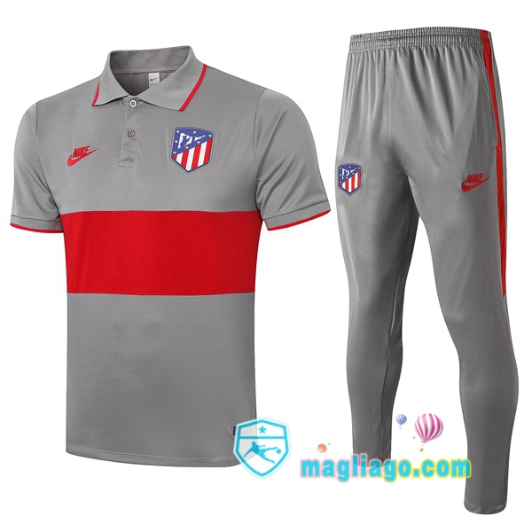 Magliago - Passione Maglie Thai Affidabili Basso Costo Online Shop | Atletico Madrid Polo Maglia Uomo + Pantaloni Grigio Rosso 2020/2021