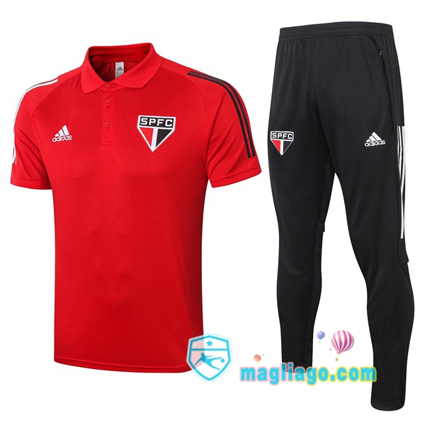 Magliago - Passione Maglie Thai Affidabili Basso Costo Online Shop | Sao Paulo FC Polo Maglia Uomo + Pantaloni Rosso 2020/2021