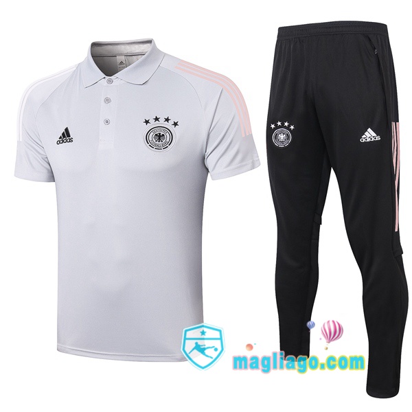 Magliago - Passione Maglie Thai Affidabili Basso Costo Online Shop | Germania Polo Maglia Uomo + Pantaloni Grigio Chiaro 2020/2021