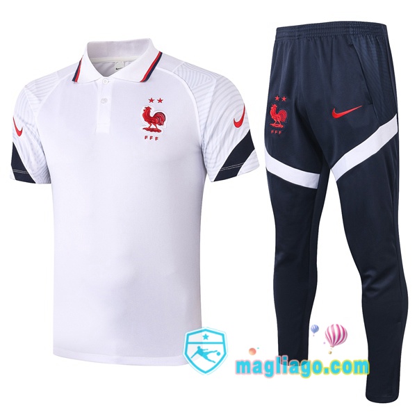 Magliago - Passione Maglie Thai Affidabili Basso Costo Online Shop | Francia Polo Maglia Uomo + Pantaloni Bianco 2020/2021
