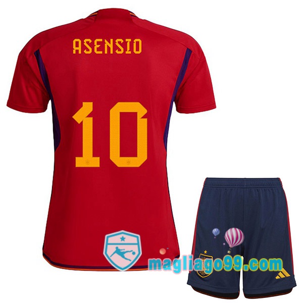 Magliago - Passione Maglie Thai Affidabili Basso Costo Online Shop | Nazionale Maglia Calcio Spagna (ASENSIO 10) Bambino Prima Rosso Coppa del Mondo 2022