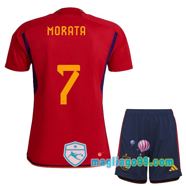 Magliago - Passione Maglie Thai Affidabili Basso Costo Online Shop | Nazionale Maglia Calcio Spagna (MORATA 7) Bambino Prima Rosso Coppa del Mondo 2022