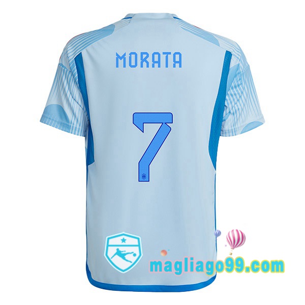 Magliago - Passione Maglie Thai Affidabili Basso Costo Online Shop | Nazionale Maglia Calcio Spagna (MORATA 7) Seconda Blu Bianco Coppa del Mondo 2022
