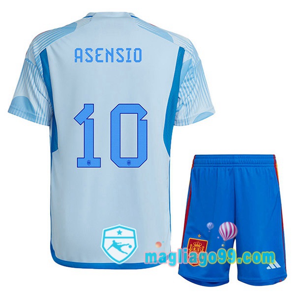 Magliago - Passione Maglie Thai Affidabili Basso Costo Online Shop | Nazionale Maglia Calcio Spagna (ASENSIO 10) Bambino Seconda Blu Bianco Coppa del Mondo 2022
