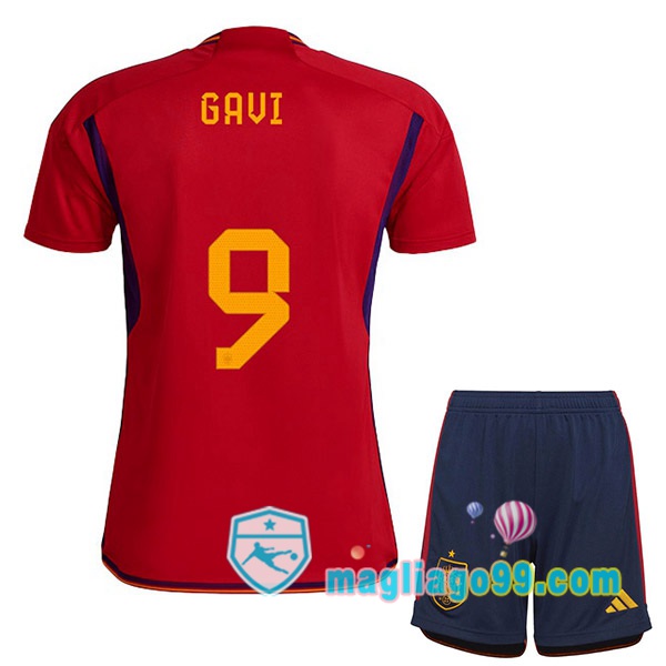Magliago - Passione Maglie Thai Affidabili Basso Costo Online Shop | Nazionale Maglia Calcio Spagna (GAVI 9) Bambino Prima Rosso 2022/2023