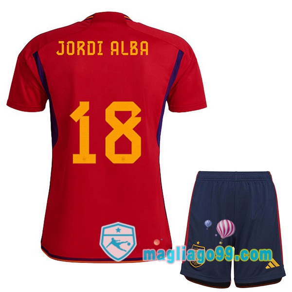 Magliago - Passione Maglie Thai Affidabili Basso Costo Online Shop | Nazionale Maglia Calcio Spagna (JORDI ALBA 18) Bambino Prima Rosso 2022/2023