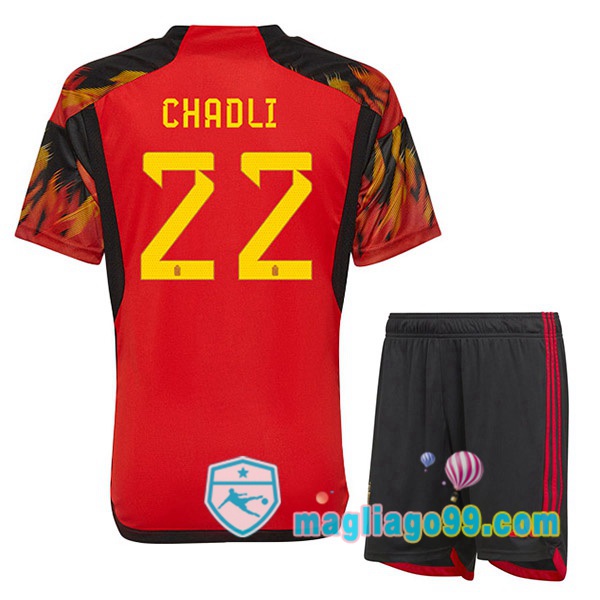 Magliago - Passione Maglie Thai Affidabili Basso Costo Online Shop | Nazionale Maglia Calcio Belgio (CHADLI 22) Bambino Prima Rosso 2022/2023