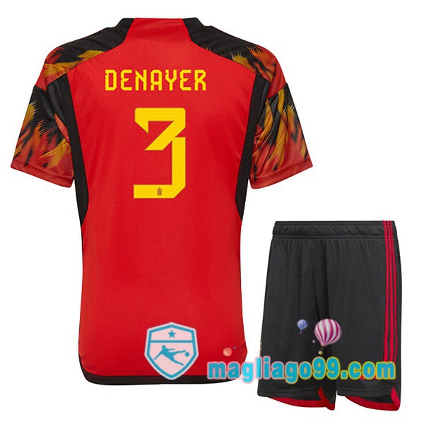 Magliago - Passione Maglie Thai Affidabili Basso Costo Online Shop | Nazionale Maglia Calcio Belgio (DENAYER 3) Bambino Prima Rosso 2022/2023