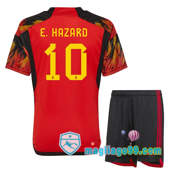 Magliago - Passione Maglie Thai Affidabili Basso Costo Online Shop | Nazionale Maglia Calcio Belgio (E.HAZARD 10) Bambino Prima Rosso 2022/2023