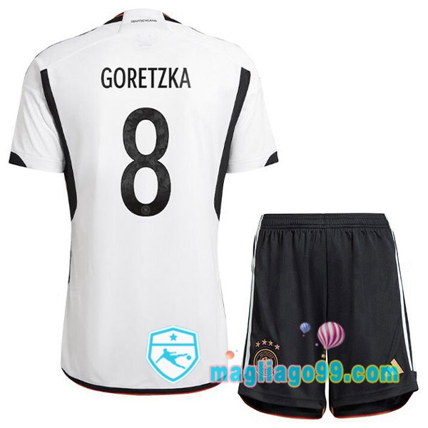 Magliago - Passione Maglie Thai Affidabili Basso Costo Online Shop | Nazionale Maglia Calcio Germania (GORETZKA 8) Bambino Prima Nero Bianco 2022/2023