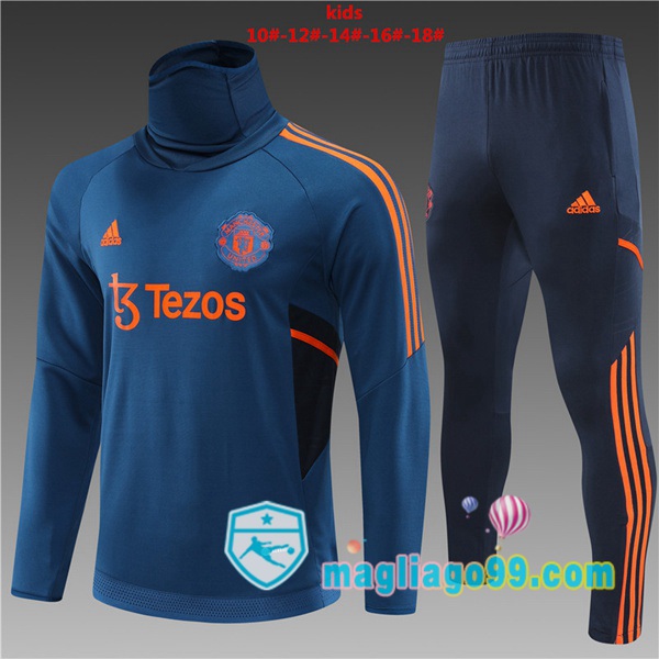 Magliago - Passione Maglie Thai Affidabili Basso Costo Online Shop | Tuta da Allenamento Manchester United Collo Alto Bambino Blu 2022/2023