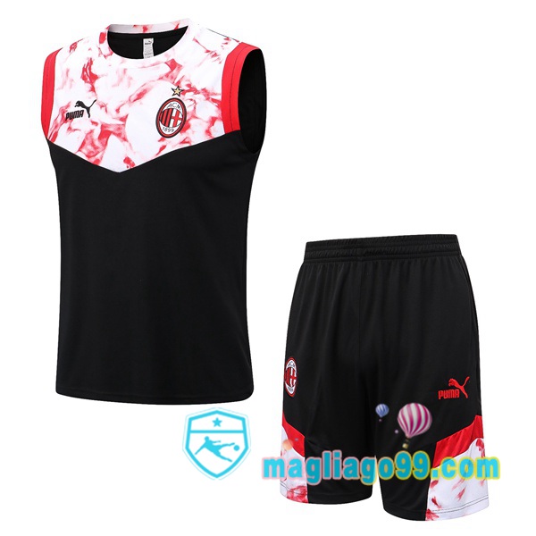 Magliago - Passione Maglie Thai Affidabili Basso Costo Online Shop | Gilet Calcio AC Milan + Shorts Nero Bianco 2022/2023