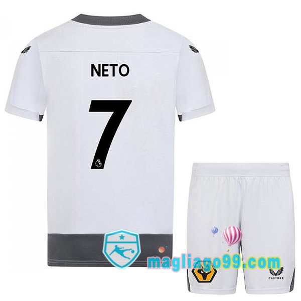 Magliago - Passione Maglie Thai Affidabili Basso Costo Online Shop | Maglia Wolves (NETO 7) Bambino Terza Bianco Grigio 2022/2023