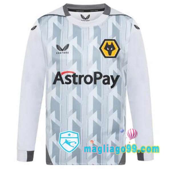 Magliago - Passione Maglie Thai Affidabili Basso Costo Online Shop | Maglia Wolves Terza Maniche Lunghe Bianco Grigio 2022/2023
