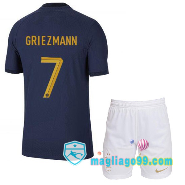 Magliago - Passione Maglie Thai Affidabili Basso Costo Online Shop | Nazionale Maglia Calcio Francia (GRIEZMANN 7) Bambino Prima Blu Royal Coppa del Mondo 2022
