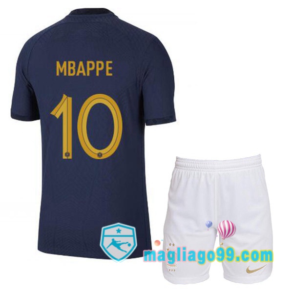 Magliago - Passione Maglie Thai Affidabili Basso Costo Online Shop | Nazionale Maglia Calcio Francia (MBAPPE 10) Bambino Prima Blu Royal Coppa del Mondo 2022