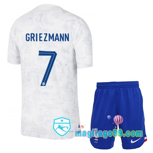 Magliago - Passione Maglie Thai Affidabili Basso Costo Online Shop | Nazionale Maglia Calcio Francia (GRIEZMANN 7) Bambino Seconda Bianco Coppa del Mondo 2022