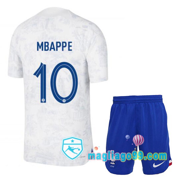 Magliago - Passione Maglie Thai Affidabili Basso Costo Online Shop | Nazionale Maglia Calcio Francia (MBAPPE 10) Bambino Seconda Bianco Coppa del Mondo 2022