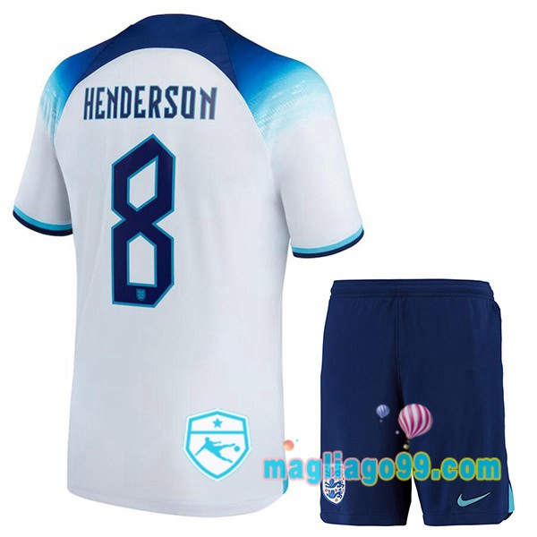 Magliago - Passione Maglie Thai Affidabili Basso Costo Online Shop | Nazionale Maglia Calcio Inghilterra (HENDERSON 8) Bambino Prima Bianco Coppa del Mondo 2022