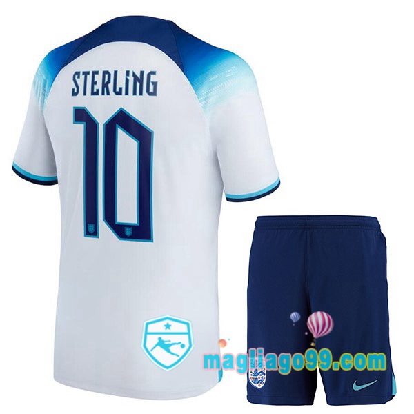 Magliago - Passione Maglie Thai Affidabili Basso Costo Online Shop | Nazionale Maglia Calcio Inghilterra (STERLING 10) Bambino Prima Bianco Coppa del Mondo 2022