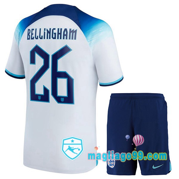 Magliago - Passione Maglie Thai Affidabili Basso Costo Online Shop | Nazionale Maglia Calcio Inghilterra (BELLINGHAM 26) Bambino Prima Bianco Coppa del Mondo 2022