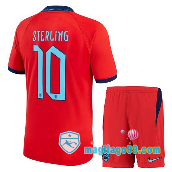 Magliago - Passione Maglie Thai Affidabili Basso Costo Online Shop | Nazionale Maglia Calcio Inghilterra (STERLING 10) Bambino Seconda Rosso Coppa del Mondo 2022