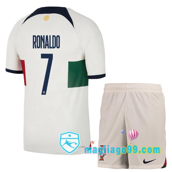 Magliago - Passione Maglie Thai Affidabili Basso Costo Online Shop | Nazionale Maglia Calcio Portogallo (RONALDO 7) Bambino Seconda Bianco Rosso Coppa del Mondo 2022