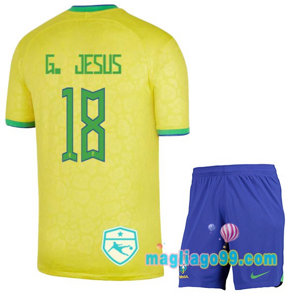 Magliago - Passione Maglie Thai Affidabili Basso Costo Online Shop | Nazionale Maglia Calcio Brasile (G. JESUS 18) Bambino Prima Giallo Coppa del Mondo 2022