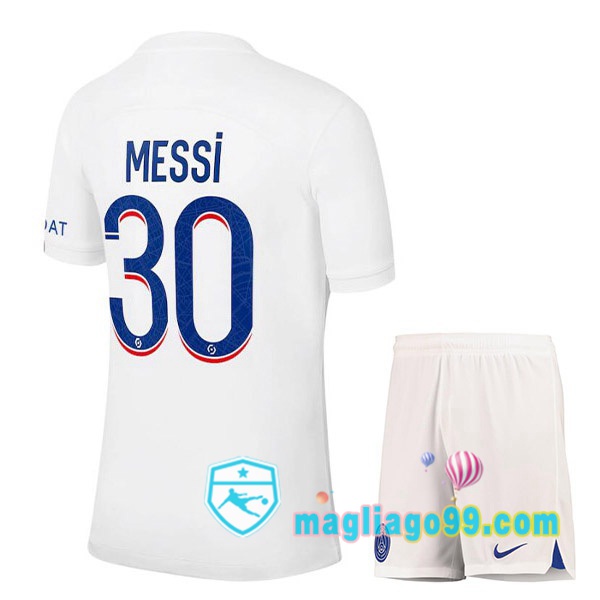 Magliago - Passione Maglie Thai Affidabili Basso Costo Online Shop | Maglia Paris PSG (MESSI 30) Bambino Terza Bianco 2022/2023