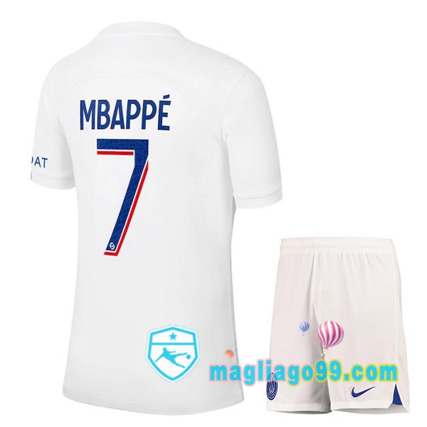 Magliago - Passione Maglie Thai Affidabili Basso Costo Online Shop | Maglia Paris PSG (MBAPPÉ 7) Bambino Terza Bianco 2022/2023