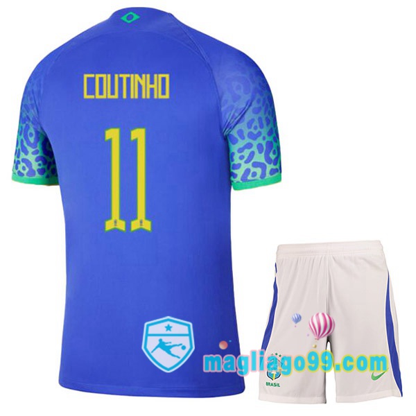 Magliago - Passione Maglie Thai Affidabili Basso Costo Online Shop | Nazionale Maglia Calcio Brasile (COUTINHO 11) Bambino Seconda Blu 2022/2023