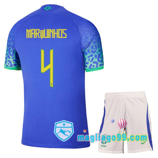 Magliago - Passione Maglie Thai Affidabili Basso Costo Online Shop | Nazionale Maglia Calcio Brasile (MARQUINHOS 4) Bambino Seconda Blu 2022/2023